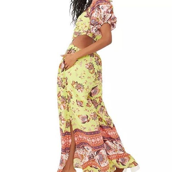 Free People Citrus Skies halter neck puff sleeve cut out jumpsuit medium - Picture 3 of 8